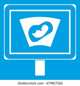 Ultrasound of baby in mother womb icon white isolated on blue background vector illustration