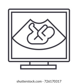 ultrasound baby vector line icon, sign, illustration on background, editable strokes