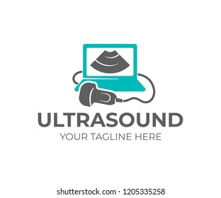 Ultrasound diagnosis, ultrasound machine and sonogram, logo design. Medical research, gynecology clinic, polyclinics, obstetrics and hospitals, vector design and illustration