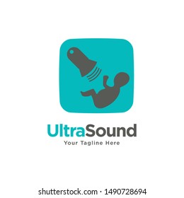 Ultrasound diagnosis, ultrasound machine and sonogram, logo design. Medical research, gynecology clinic, polyclinics, obstetrics and hospitals, vector design and illustration