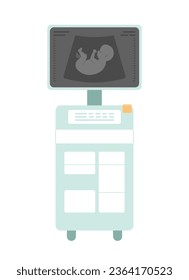 Ultrasound diagnostic machine semi flat colour vector object. Baby on screen. Editable cartoon clip art icon on white background. Simple spot illustration for web graphic design