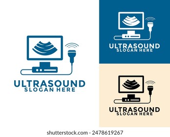 Logotipo de diagnóstico por ultrasonido. Ecografía embarazo Logo icono Plantilla de Vector, Investigación médica