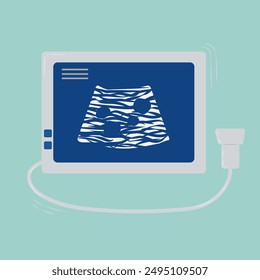 Ultrasound diagnostics, ultrasound machine and sonogram, logo design. Medical research, gynecological clinic, polyclinics, obstetrics and hospitals, vector design and illustration in a flat style.