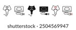 Ultrasound equipment icon set. Woman pregnancy internal ultrasonography medical device. Ultrasonic transducer symbol. Sound waves thin line pictogram for ultrasound.