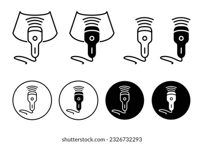 Juego de iconos de equipos de ultrasonido. equipo médico de ultrasonografía interna para mujeres embarazadas. pictograma de transductor ultrasónico. símbolo de línea delgada de ondas de sonido ultrasonidas. 