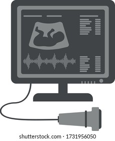 Ultrasound equipment with the silhouette of a baby on the monitor, vector illustration