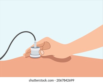 Ultrasound examination procedure. Measurement of internal organs. 
Medical symbol for a medical center. Vector illustration
