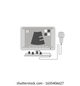 Ultrasound examination sonography is a medical device for the study of the abdominal cavity isolated on a white background. Flat style vector illustration. Pregnancy