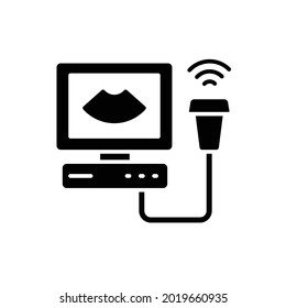 Ultrasound Glyph Symbol. Einfach solider Stil. Prüfung, Sonographie, Herz, Piktogramm Konzept. Vektorgrafik einzeln auf weißem Hintergrund. EPS10