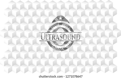 Ultrasound grey emblem with geometric cube white background