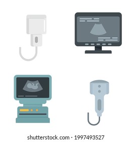 Juego de iconos de ultrasonido. Conjunto plano de iconos vectoriales ultrasonidos aislados en fondo blanco