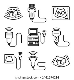 Ultrasound icons set. Outline set of ultrasound vector icons for web design isolated on white background