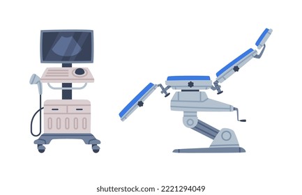 Ultrasound Imaging Machine and Chair as Medical Equipment and Assistance Device Vector Set