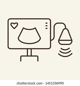 Ultrasound line icon. Monitor, scanner, medical equipment. Medicine concept. Vector illustration can be used for topics like ultrasonography, sonography, transducer