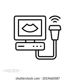 Ultrasound line icon. Simple outline style. Examination, sonography, heart, pictogram concept. Vector illustration isolated on white background. Editable stroke. EPS 10