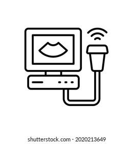 Ultrasound line icon. Simple outline style. Examination, sonography, heart, pictogram concept. Vector illustration isolated on white background. EPS 10