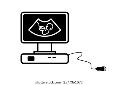 Ultrasound machine displaying fetus during pregnancy icon symbol illustration