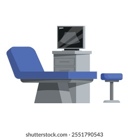 Ultrasound machine displaying fetus image on monitor in clinic room, ready for examination