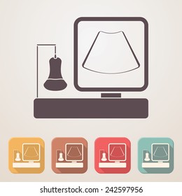Ultrasound machine flat icon set in color boxes with shadow.
