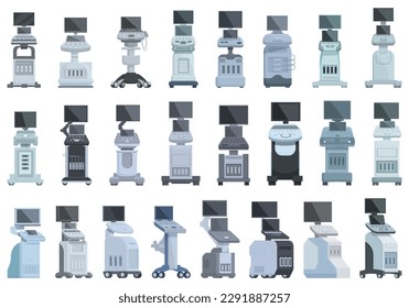 Ultrasound machine icons set cartoon vector. Probe doctor. Nurse medical