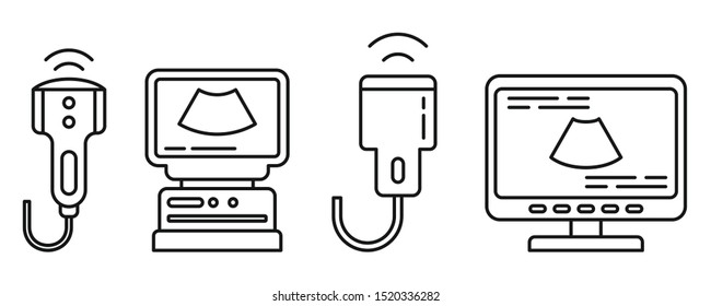 Ultrasound machine icons set. Outline set of ultrasound machine vector icons for web design isolated on white background