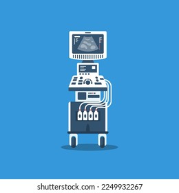 Ultrasound machine. Ultrasound scanner machine isolated object on white background. Medical diagnostic equipment sonography. Vector illustration flat design. Ultrasonic device.