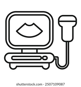 Ultrasound machine showing baby scan on monitor icon outline vector