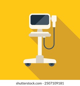 Ultrasound machine standing on a yellow background with a long shadow