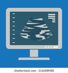Ultrasound Monitor. Medical diagnostic equipment. Vector illustration associated with ultrasonography, echograpy, sonography, transducer. EPS 10 vector isolated on white background.