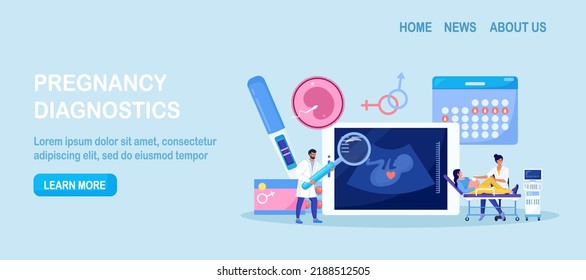 Detección de embarazos por ultrasonido. Diagnóstico de salud del bebé embrión. Ultrasonografía. Ginecólogo haciendo sonografía del vientre, gestando una ecografía. Consulta médica por embarazo