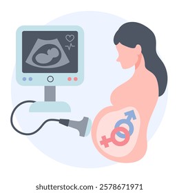 Ultrasound of a pregnant woman icon illustration in flat style. Determining gender of the baby