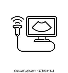 Icono vectorial de la investigación de ultrasonido. Equipo de diagnóstico médico, ecografía. 