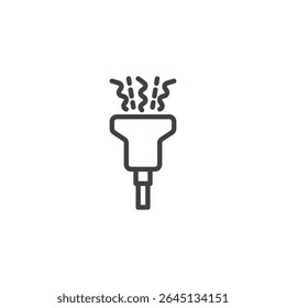 Ultrasound scan probe line icon. Outline vector icon of diagnostic ultrasound equipment used in prenatal and internal imaging. Symbol icon for health care and monitoring. Clean linear icon.