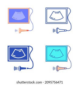 Ultrasound scanner icon set in flat and line style. Medical diagnostic equipment symbol. Vector illustration.
