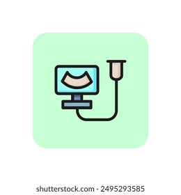 Ultrasound scanner line icon. Computer, examination, equipment. Medicine concept. Vector illustration can be used for topics like pregnancy, sonography, technology