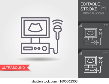 Ultrasound scanner. Linear medical symbols with editable stroke with shadow