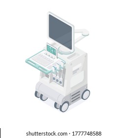 ultrasound scanner machine isometric isolated object on white medical system hospital diagnostic equipment sonography doctor healthcare technology top view