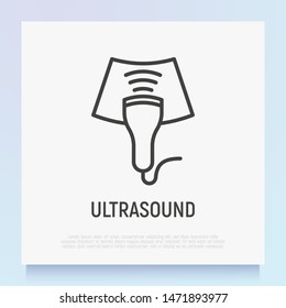 Ultrasound thin line icon. Medical equipment for health diagnostic. Modern vector illustration for laboratory service.