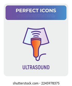 Ultrasound thin line icon. Medical equipment for health diagnostic. Modern vector illustration for laboratory service.