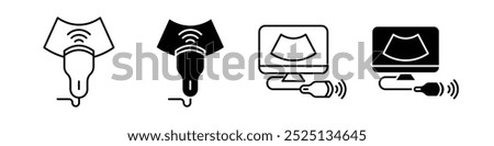 Ultrasound thin line vector icons collection