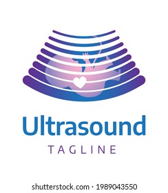 Ultrasound ultrasonography of baby in womb, maternity, pregnancy, Obstetrician and gynecologist embryo and umbilical cord icon logo, vector