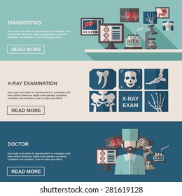 Ultrasound and x-ray horizontal banner set with medical diagnostic flat elements isolated vector illustration