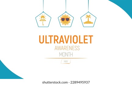 Ultraviolettes Bewusstsein Monat im Mai. Vektorgrafik, in der die Gefahren von UV-Strahlen für empfindliche Augen und die Risiken von Katarakt- und Augenkrebs dargestellt werden
