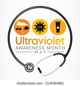 Ultraviolet awareness month observed each year in May, Exposure to UV rays can burn delicate eye tissue and raise the risk of developing cataracts and cancers of the eye. vector illustration
