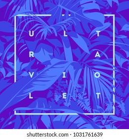 Ultraviolet Hawaiian tropical poster with, palm leaves.