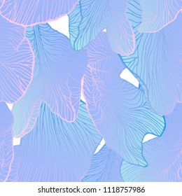 Ultraviolet holographic Iris flower petals seamless pattern. Vector color line-art illustration.