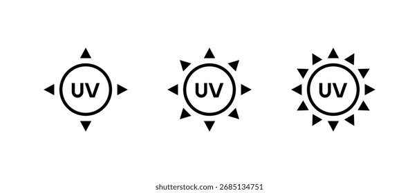 Conjunto de iconos ultravioleta. Luz UV y símbolo de protección de la piel