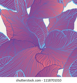 Ultraviolet Iris flower petals seamless pattern. Vector line-art illustration.