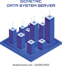 Ultraviolet Isometric Illustration of servers connected on transparent background. Isometric design for Data center concept, data center connection, concept of cloud storage, data transfer. Internet