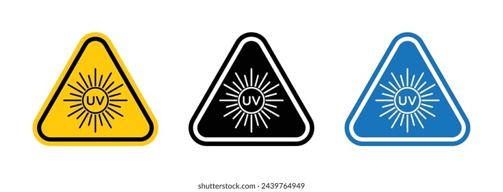 Precaución de peligro por luz ultravioleta. Señal de advertencia de radiación UV. Evite la exposición directa a los rayos UV